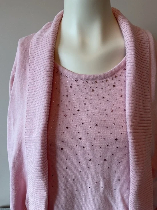 TanJay Pink Rhinestone Knit Fooler Sweater - Picture 2 of 8